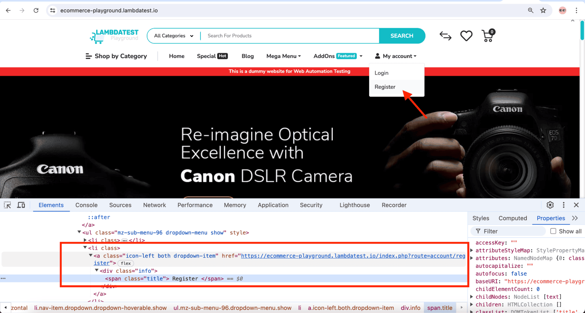 register button span